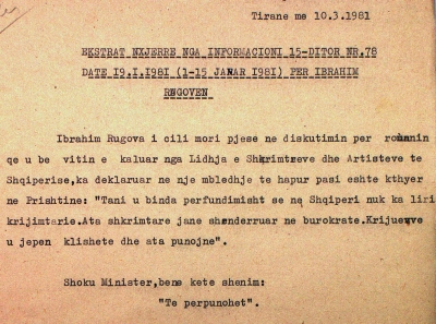 Rugova në vitin 1981: "Në Shqipëri nuk ka liri krijimtarie"