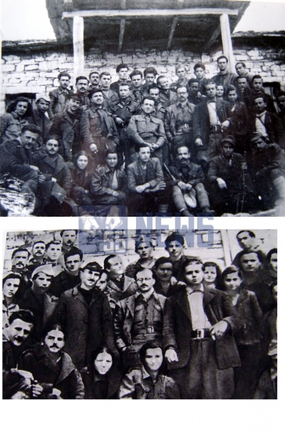 Fotoja në mars 1944 në Panarit. Sipër origjinali e poshtë varianti i retushuar në librin "Enveri ynë", Tiranë 1988