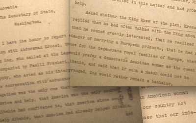 Kabllogrami i ministrit Bernstein për Sekretarin e Shtetit, ku përshkruan kërkesën e Abdurahman Krosit për ta ndihmuar t'i gjejë Mbretit një nuse amerikane.