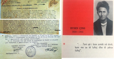 Faksimile të raportit të vitit 1944 si dhe fotografia në librin "Yje të pashuar" në vitin 1971