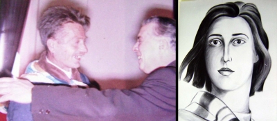 Pal Vata dhe Enver Hoxha në takimin e tyre të parë në vitin 1968, si dhe portreti i vizatuar i Shkurtës.
