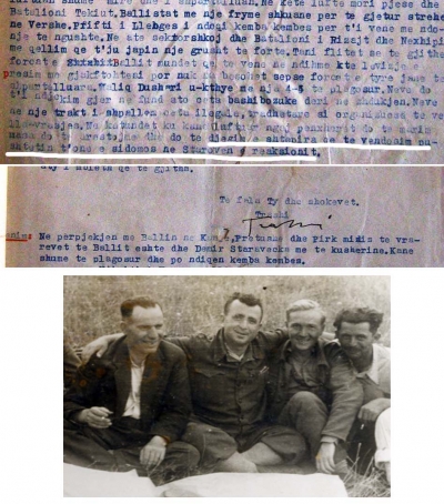 Faksimile nga origjinali i letrës dhe "Trashi" me shokë në kohën e shkrimit të saj