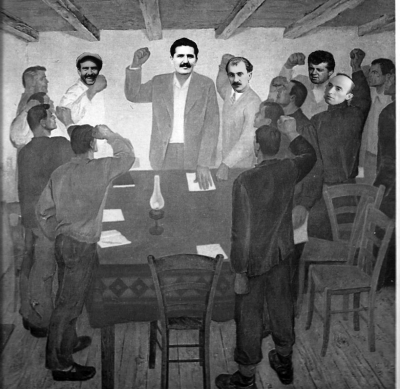 "U themelua partia". Fotomontazh ngjasues i pikturës së njohur