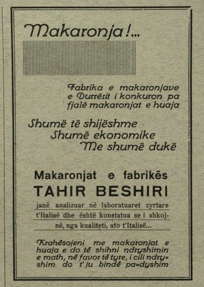 Reklama e firmës së Tahir Beshirit në vitet '30