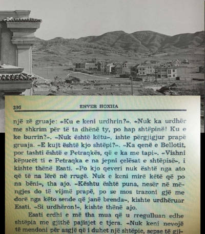 Pamje e zonës kur filluan pallatet e nëpunësve në zonën që u quajt pas lufte "Blloku i udhëheqjes" dhe faksimile nga libri i diktatorit ku flitet për shtëpinë