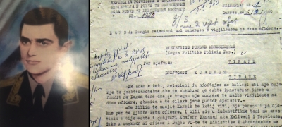 Xhafer Kananaj me uniformën e "majorit" në vitin 1960 dhe faksimile e një njoftimi rreth aktit të tij