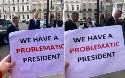 Thaçi pritet me protesta nga shqiptarët në Londër: 'Ne kemi një President problematik'