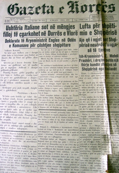 Numri i gazetës më 7 prill 1939