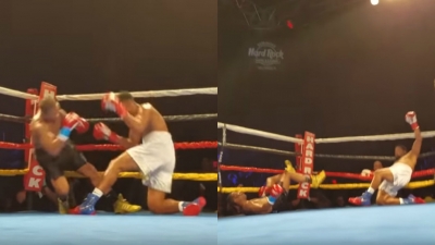 Video/ Nuk i mbajnë këmbët, dy boksierët bien "knock-out" njëkohësisht